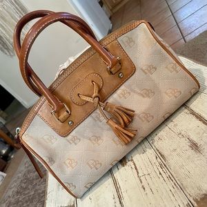 CUTE Vintage DOONEY & BOURKE Cream Canvas & Leather Satchell Bag Purse